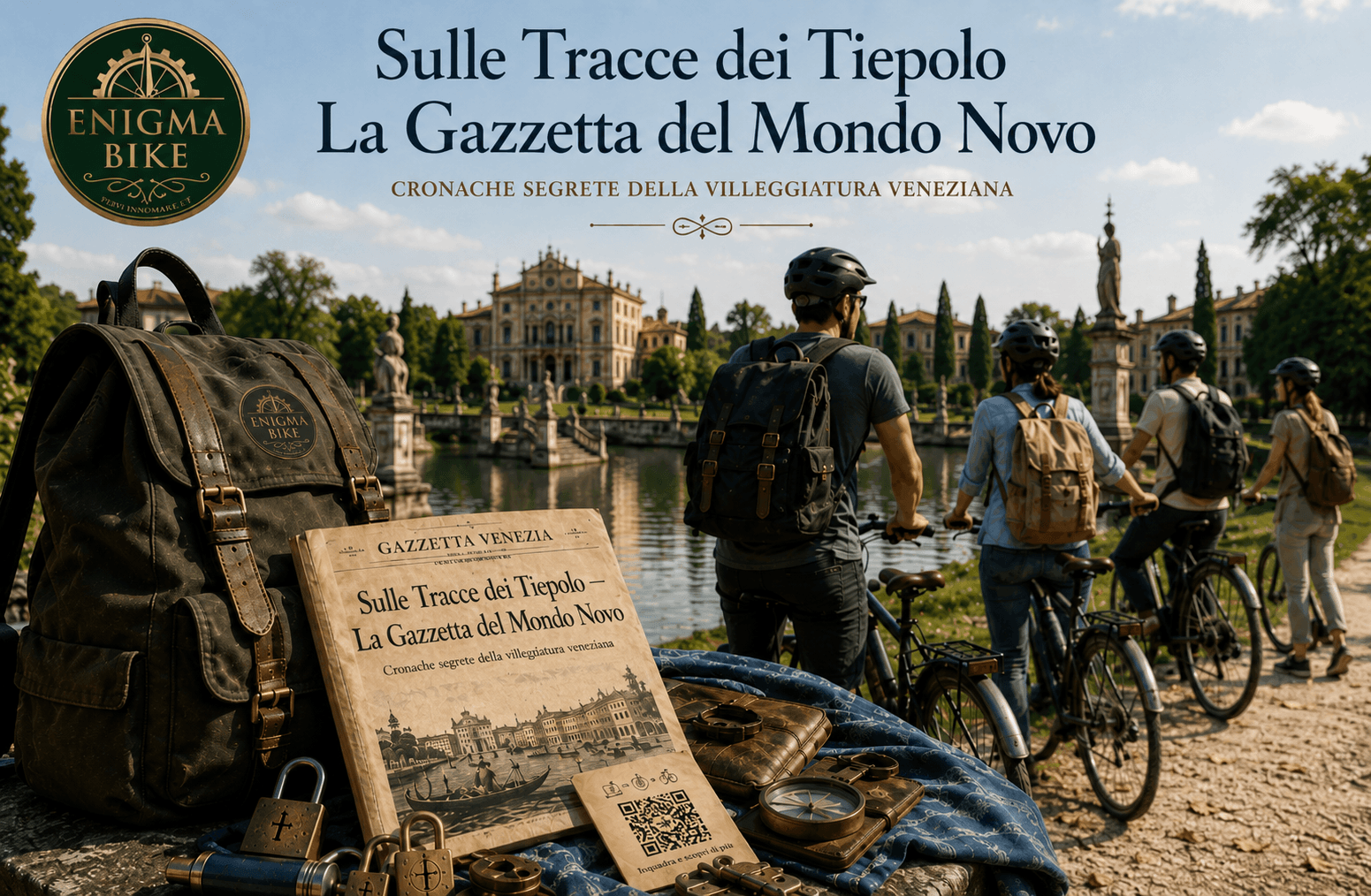 Ciclisti Enigma Bike con La Gazzetta del Mondo Novo lungo il percorso Sulle Tracce dei Tiepolo